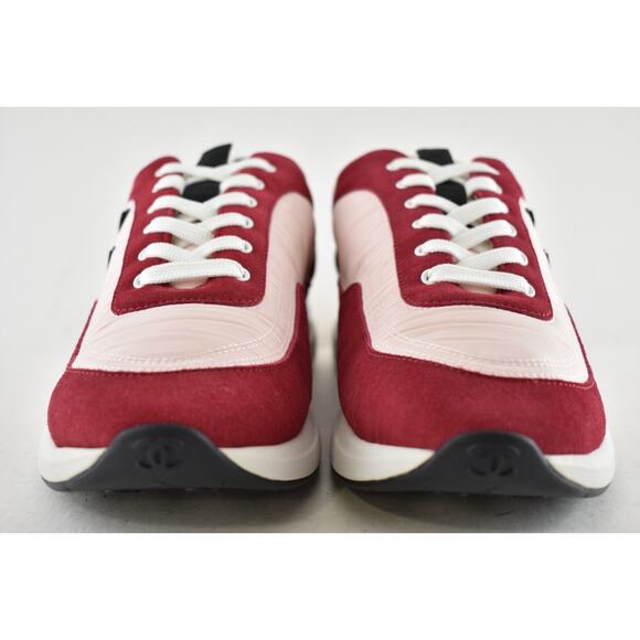 Chanel 21P Mens Pink Black White CC Logo Low Top Lace Up Trainer Sneaker 44 11 - Picture 8 of 14
